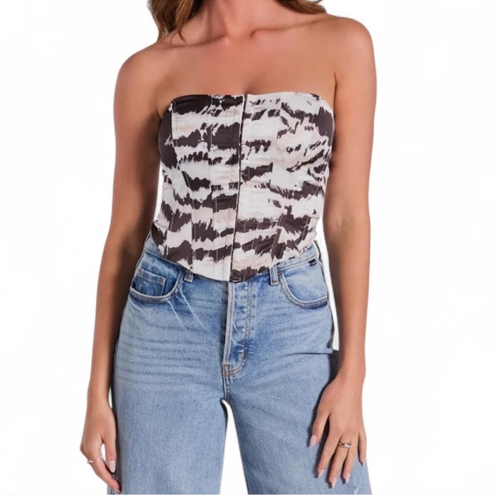 Black & White Strapless Lace-Up Marble Corset Top New With Tag